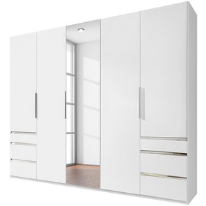 Drehtürenschrank Level 36A 250 x 216cm Weiß/Alpinweiß mit Spiegeltür/-en