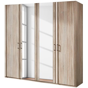 Drehtürenschrank Meran 200 x 196cm ohne Beleuchtung Beige/Eiche Sägerau Dekor 2 Spiegeltüren ohne Kranzblende