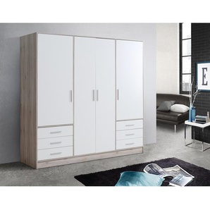 Drehtürenschrank Mindelberg 207cm Weiß/Beige/Weiß/Eiche Sonoma Dekor