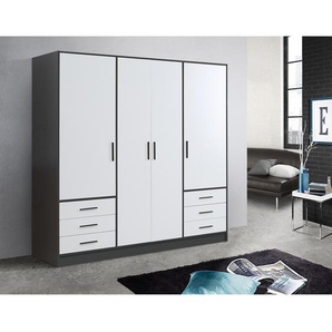 Drehtürenschrank Mindelberg 207cm Schwarz/Weiß/Weiß/Schwarz