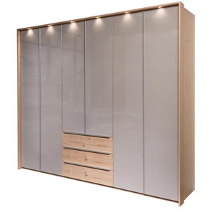 Drehtürenschrank Mindia, taupe/Balkeneiche-Nachbildung, 299 x 229 cm