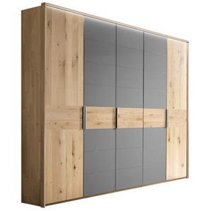 Drehtürenschrank Mira, grau/Wildeiche massiv, 250 x 225 cm