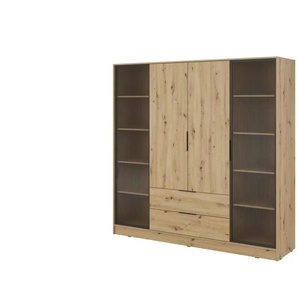 Drehtürenschrank mit 2 Schubladen Lyke ¦ braun ¦ Maße (cm): B: 206 H: 200