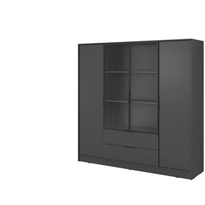Drehtürenschrank mit 2 Schubladen - schwarz - Materialmix - 206 cm - 200 cm | Möbel Kraft