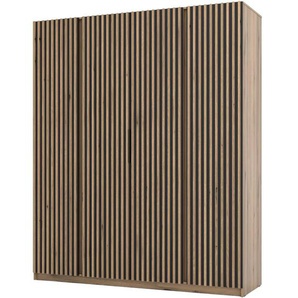 Drehtürenschrank mit Lamellen KAYA 4-türig XII 200 cm Eiche evoke+eiche evoke+schwarz