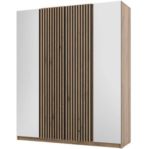 Drehtürenschrank mit Lamellen und Spiegel KAYA VII 200 cm Eiche evoke+schwarz+eiche evoke