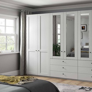 Drehtürenschrank mit Schubladen 393cm Weiß/Weiß mit Spiegeltür/-en