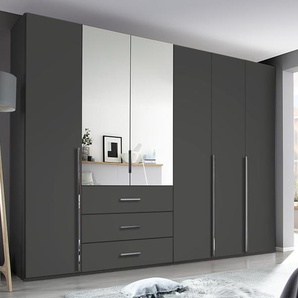 Drehtürenkleiderschrank Montclar, graphit matt, 300 x 223 cm, inkl. 2 Spiegeltüren und 3 Schubkästen