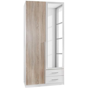 Drehtürenschrank Nuevo 90cm Braun/Weiß/Alpinweiß/Eiche Sägerau Dekor