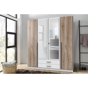 Drehtürenschrank Nuevo 180 x 197 x 58cm Braun/Weiß/Alpinweiß/Eiche Sägerau Dekor
