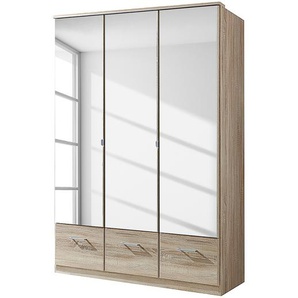 Drehtürenschrank Rajmi mit Schubladen 135 x 199 x 58cm Beige/Eiche Sägerau Dekor Eiche Sägerau Dekor - Schrankbreite: 135 cm - 3-türig - 3