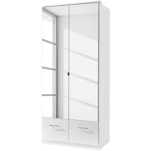 Drehtürenschrank Rajmi mit Spiegel 90 x 199 x 58cm Weiß/Alpinweiß AlpinWeiß - Schrankbreite: 90 cm - 2-türig