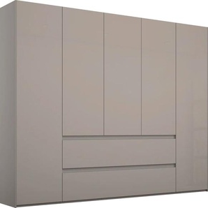 Drehtürenschrank RAUCH Elmo Schränke Gr. B/H/T: 251 cm x 223 cm x 61 cm, mit Beleuchtung, 5 St., braun (fango, hochglanz fango) Drehtürenschränke mit Soft-Close-Funktion, Schubkästen mittig, optional Beleuchtung