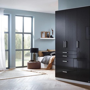 Drehtürenschrank RAUCH Homburg Schränke Gr. B/H/T: 136 cm x 197 cm x 54 cm, 3 St., weiß (weiß, hochglanz effektgrau) Drehtürenschränke oberer Schubkasten mit Einteilung