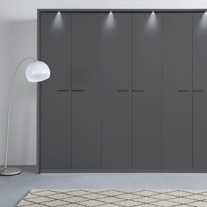 Drehtürenschrank RAUCH Oteli Schränke Gr. B/H/T: 275 cm x 231 cm x 58 cm, mit Beleuchtung, 6 St., grau (graumetallic) Drehtürenschränke inkl. Passepartout optional mit Beleuchtung