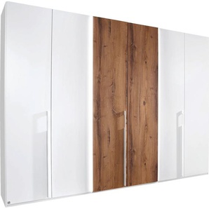 Drehtürenschrank RAUCH Valetta Schränke Gr. B/H/T: 301 cm x 223 cm x 64 cm, mit Beleuchtung, 6 St., weiß (weiß matt, atlantic oak hell) Drehtürenschränke inkl. Schubladeneinsatz mit 3 Schubladen, optional Beleuchtung