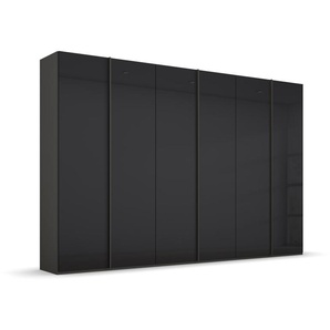 Drehtürenschrank Skat, Farbglas basalt, 301 cm, mit umfangreicher Zusatzausstattung