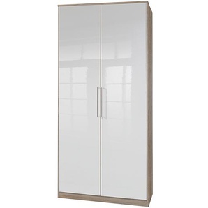 Drehtürenschrank Soala 2-türig 90 x 199 x 58cm Weiß/Beige/Eiche Sägerau Dekor/Hochglanz Weiß