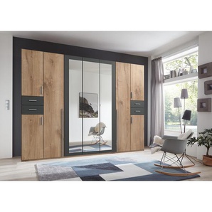 Drehtürenschrank 316cm Schwarz/Braun/Graphit/Eiche Dekor