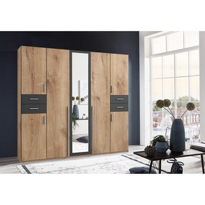 Drehtürenschrank 225cm Schwarz/Braun/Graphit/Eiche Dekor