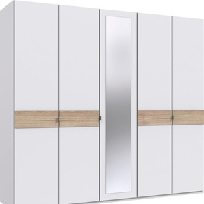 Drehtürenschrank WIMEX Budapest Schränke Gr. B/H/T: 225 cm x 208 cm x 58 cm, 5 St., weiß (weiß, hickory eiche) Drehtürenschränke mit Spiegel, wahlweise 180 oder 225cm breit