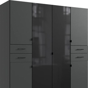 Drehtürenschrank WIMEX Danzig Schränke Gr. B/H/T: 180 cm x 208 cm x 58 cm, 6 St., schwarz (graphit, lange durchgängige türfronten glas schwarz) Drehtürenschränke mit Schubladen auf bequemer Höhe, Glastüren