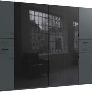 Drehtürenschrank WIMEX Danzig Schränke Gr. B/H/T: 270 cm x 208 cm x 58 cm, 8 St., schwarz (graphit, lange durchgängige türfronten glas schwarz) Drehtürenschränke mit Schubladen auf bequemer Höhe, Glastüren