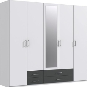 Drehtürenschrank WIMEX Gronau Schränke Gr. B/H/T: 225 cm x 210 cm x 58 cm, 5 St., weiß (weiß, schubkästen graphit) Drehtürenschränke mit Spiegeln und Schubladen