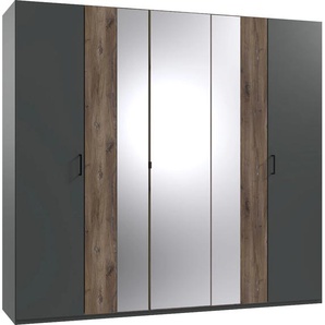 Drehtürenschrank WIMEX Kreta Schränke Gr. B/H/T: 225 cm x 208 cm x 58 cm, 5 St., schwarz (graphit, flagstaff eiche nachbildung) Drehtürenschränke mit Spiegeltüren, 225cm breit