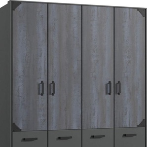 Drehtürenschrank WIMEX Nottingham Schränke Gr. B/H/T: 180 cm x 198 cm x 58 cm, 4 St., grau (graphit, digi, steel, optik) Drehtürenschränke im Industrial-Look
