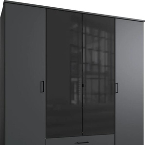 Drehtürenschrank WIMEX Soest Schränke Gr. B/H/T: 180 cm x 198 cm x 58 cm, 4 St., schwarz (graphit, glas schwarz) Drehtürenschränke mit Farbglas-Tür, wahlweise 135 oder 180cm breit