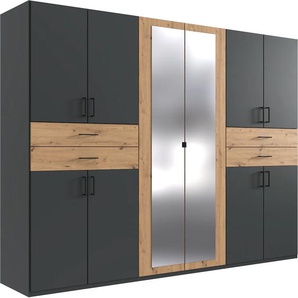 Kleiderschrank WIMEX Taiga Kleiderschrank mit Spiegel OTTOs Choice Topseller, grau (graphit, artisan), B:270cm H:210cm T:58cm, Spanplatte, Schränke, mit Schubladen auf bequemer Höhe, Garderobe Schlafzimmerschrank, Topseller