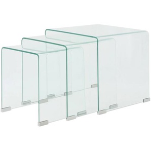 Dreiteiliges Satztisch-Set aus gehärtetem Glas Transparent