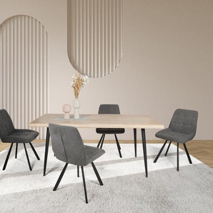 Duo Collection Essgruppe Esszimmergruppe Tailin & Elli, (Set, 5-tlg., 5-tlg), Baumkantentisch, massives Metallgestell, bis 100 kg belastbar