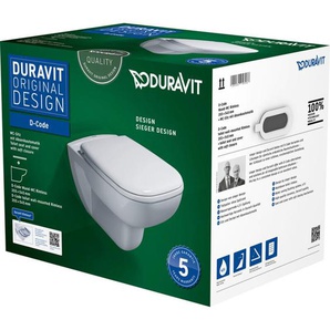 Duravit - D-Code Wand-WC Set, Tiefspüler, rimless, 355x545mm, Weiß