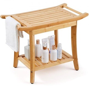 Duschbank aus Bambus, 61 x 35 x 48 cm, wasserdichter Duschhocker mit Ablagegriff, 136 kg Tragkraft, Spa-Badesitz-Organizer, für Erwachsene, Senioren, Frauen, ältere Menschen, drinnen und draußen ZYSCWDCWDZZHGX0ZOV0
