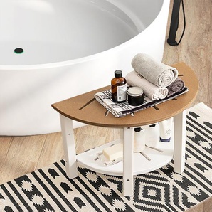Duschbank Bad Sitzbank mit Ablage Badhocker Badezimmerbank Duschstuhl 65 x 46 cm Braun+Weiß