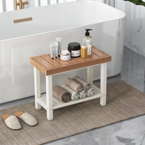 Duschbank Bad Sitzbank mit Ablage bis 150 kg Belastbar Braun + Weiß 61 x 31 x 49 cm