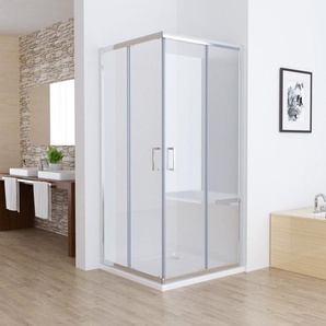 Duschkabine Eckeinstieg Duschwand mit Doppel Rollen Schiebetür, 5mm esg Sicherheitsglas, Komplett Glas Dusche Duschabtrennung Höhe 185cm, Silber