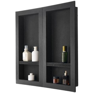 Duschnische, 40,6 x 81,3 cm + 40,6 x 81,3 cm Wandnische mit beweglichem Regal, 10,2 cm dicker moderner Seifen- & Shampoo-Aufbewahrungs-Organizer, schwarz für Badezimmerdusche SLLYBK4C16INFBXDC001V0