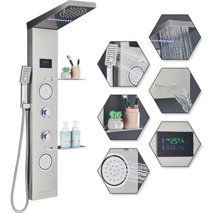Onyzpily - Duschpaneel aus Edelstahl mit 2 großen Massagedüsen – Regendusche – Handbrause – Regal für Artikel – LED-Display – Duschset für Badezimmer