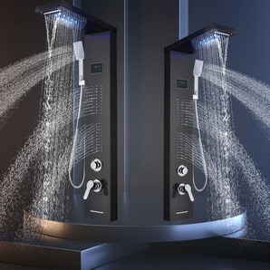 Duschpaneel Schwarz LED Duscharmatur mit Massagedüsen Regendusche Wasserfall Handbrause Badewanne Auslauf 5 Modi für Badezimmer Wandmontage Edelstahl