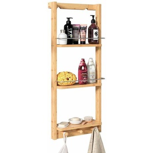Duschregal Bambus Duschablage Hängeregal 3 Böden 3 Haken 70 x 28,5 x 10 cm Regal Dusche Bad Hängend Holz - Casaria