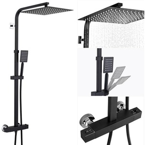 Duschsäulen mit Thermostat Schwarz Duschsystem Duschsäule mit 12 Zoll (ca. 30 cm) Regenkopf, Handbrause und verstellbarer Duschstange Duscharmatur