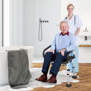 Duschstuhl höhenverstellbar Duschhocker mit Duschkopfhalterung Badehocker 100KG belastbar Duschsitz mit Arm- und Rücklehne Schwarz