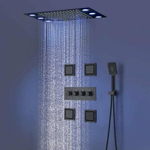 Esip - Duschsystem,3 Funktion led Thermostat Duschset,360x500mm rgb Brauseset,mit Regenmodus,4 Zoll Seitenstrahl,Handbrause, Edelstahl 304,