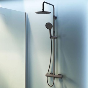AM.PM Duschsystem Schwarz mit Thermostat 38℃ Regendusche Edelstahl Duscharmatur Set, Duschsäule Regendusche, inkl. verstellbar Duschstange F07XA422