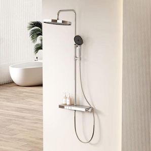 Duschsystem mit Thermostat 40cm Thermostatische Platte Duschsäuleset 2-in-1-Filter-Großbrause und Handbrause Chrom - Emke