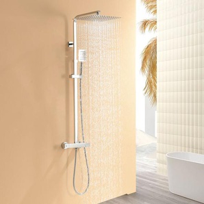 Duschsystem mit Thermostat, Chrom Duschset Regendusche inkl. Kopfbrause,Handbrause,verstellbarer Duschstange,Dusche Duschpaneel Duschgarnitur