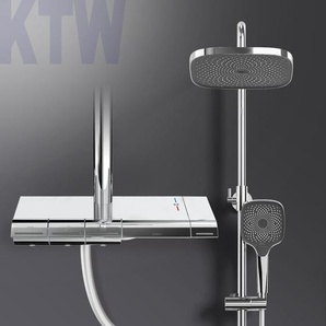 Duschsystem mit Thermostat Duschset Duschsäuleset mit Brausestange, Handbrause mit 3 Strahlstärken, Regendusche, Chrom - Emke